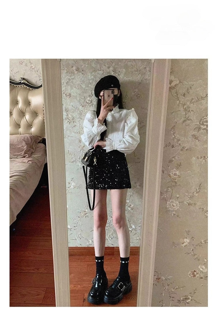 Lolita Shoes Black Chunky Platform Loafers 7cm Height Increase British Style Leather for Women