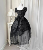 Gothic Lolita Black-red Ruffle Bow Strapless Long Sleeve Coolred Jumpsuit