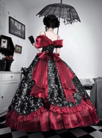 Black Red Gothic Lolita Off Shoulder Ball Gown Prom Evening Dress