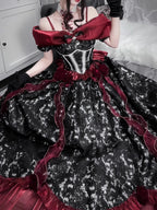 Black Red Gothic Lolita Off Shoulder Ball Gown Prom Evening Dress