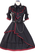 Military Lolita Black-Red Punk Style Tie Metal Chain Belt Dress