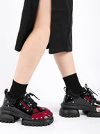 Lolita Shoes Black Thick Soled Lolita Shoes Sweet Red Bow Japanese Spring Style Leather for Women