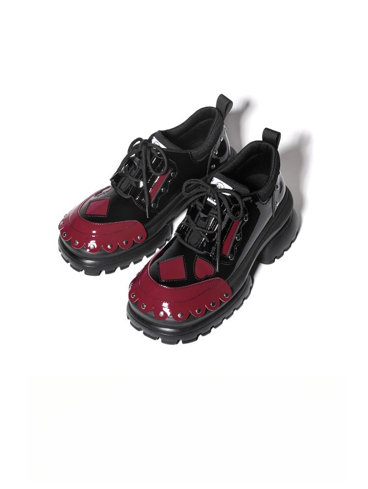 Lolita Shoes Black Thick Soled Lolita Shoes Sweet Red Bow Japanese Spring Style Leather for Women