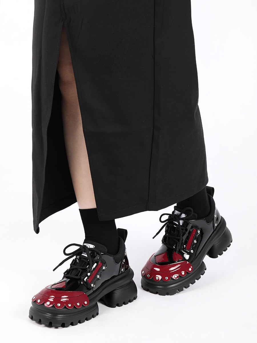 Lolita Shoes Black Thick Soled Lolita Shoes Sweet Red Bow Japanese Spring Style Leather for Women