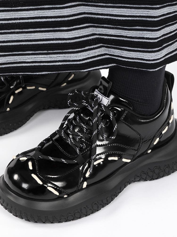 Lolita Shoes Black Unisex Vintage Lace-Up Thick Soled Casual Japanese Style Leather for Women