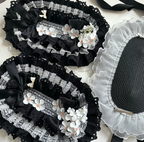 Lolita Hair Accessories Black-white Gothic Bonnet Hat Flower