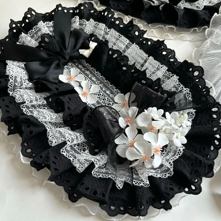 Lolita Hair Accessories Black-white Gothic Bonnet Hat Flower