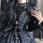 Punk Lolita Black Blue Rock Sleeveless Chain Metal Bow Cake Skirt