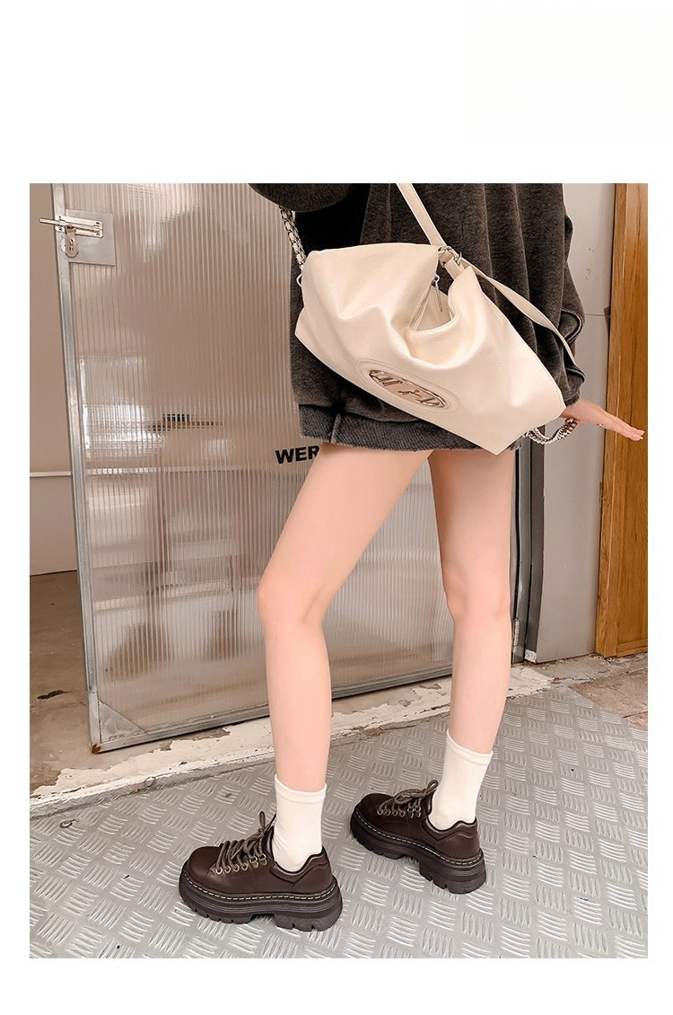Lolita Shoes Brown Chunky Black Platform Derby Shoes 6cm Height Increase British Style Leather Oxfords for Women