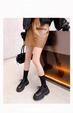 Lolita Shoes Brown Chunky Black Platform Derby Shoes 6cm Height Increase British Style Leather Oxfords for Women