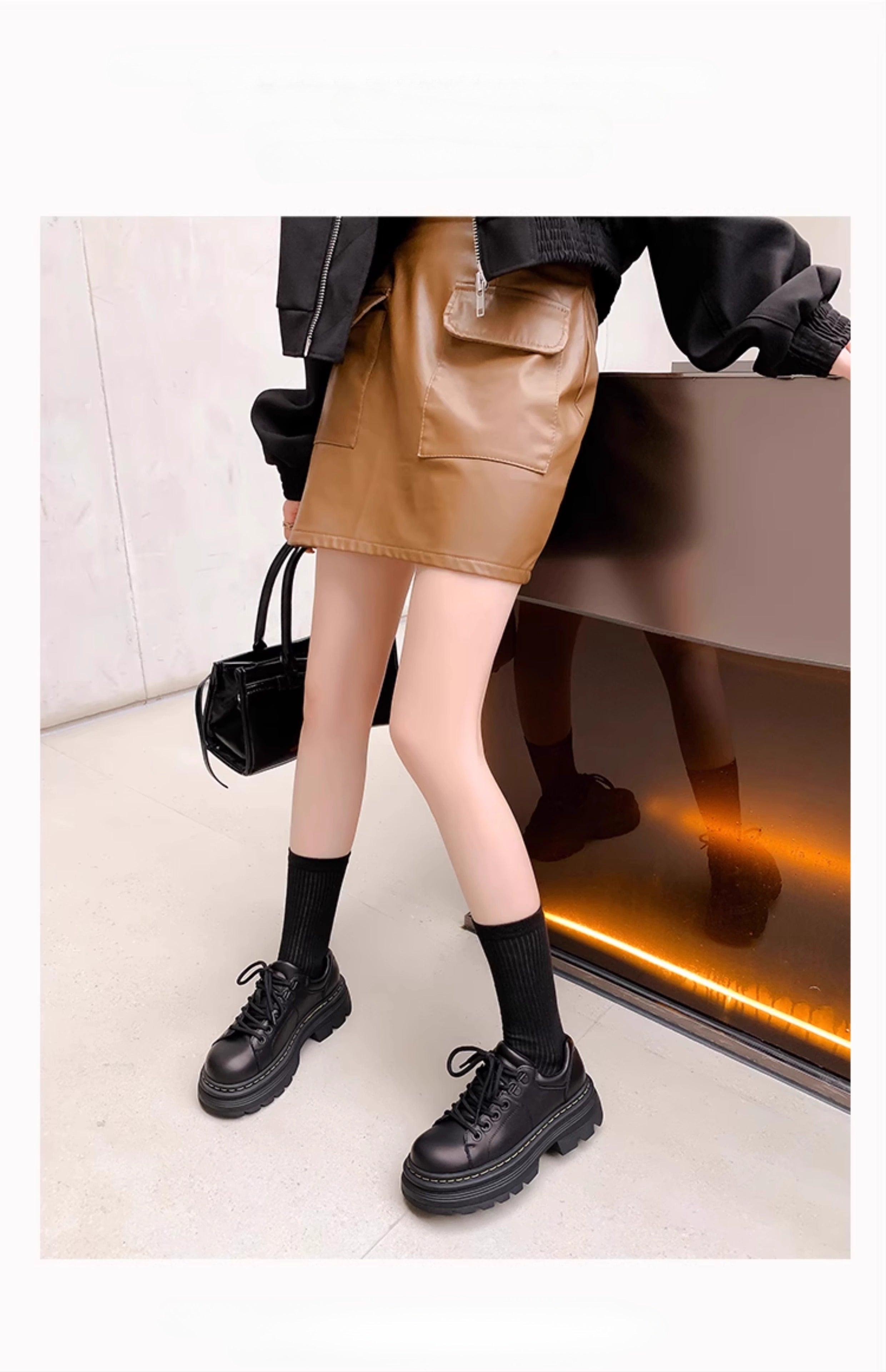 Lolita Shoes Brown Chunky Black Platform Derby Shoes 6cm Height Increase British Style Leather Oxfords for Women