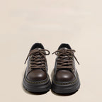 Lolita Shoes Brown Chunky Black Platform Derby Shoes 6cm Height Increase British Style Leather Oxfords for Women