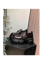Lolita Shoes Brown Chunky Platform Loafers 7cm Height Increase British Style Leatherfor Women