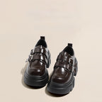 Lolita Shoes Brown Chunky Platform Loafers 7cm Height Increase British Style Leatherfor Women