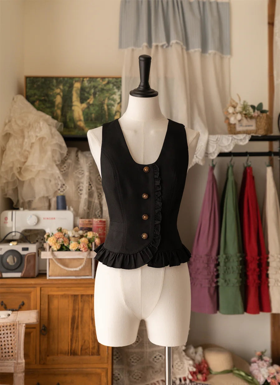 Lolita Vests Brown Ruffle Spring and Autumn Elegant Classic with Retro