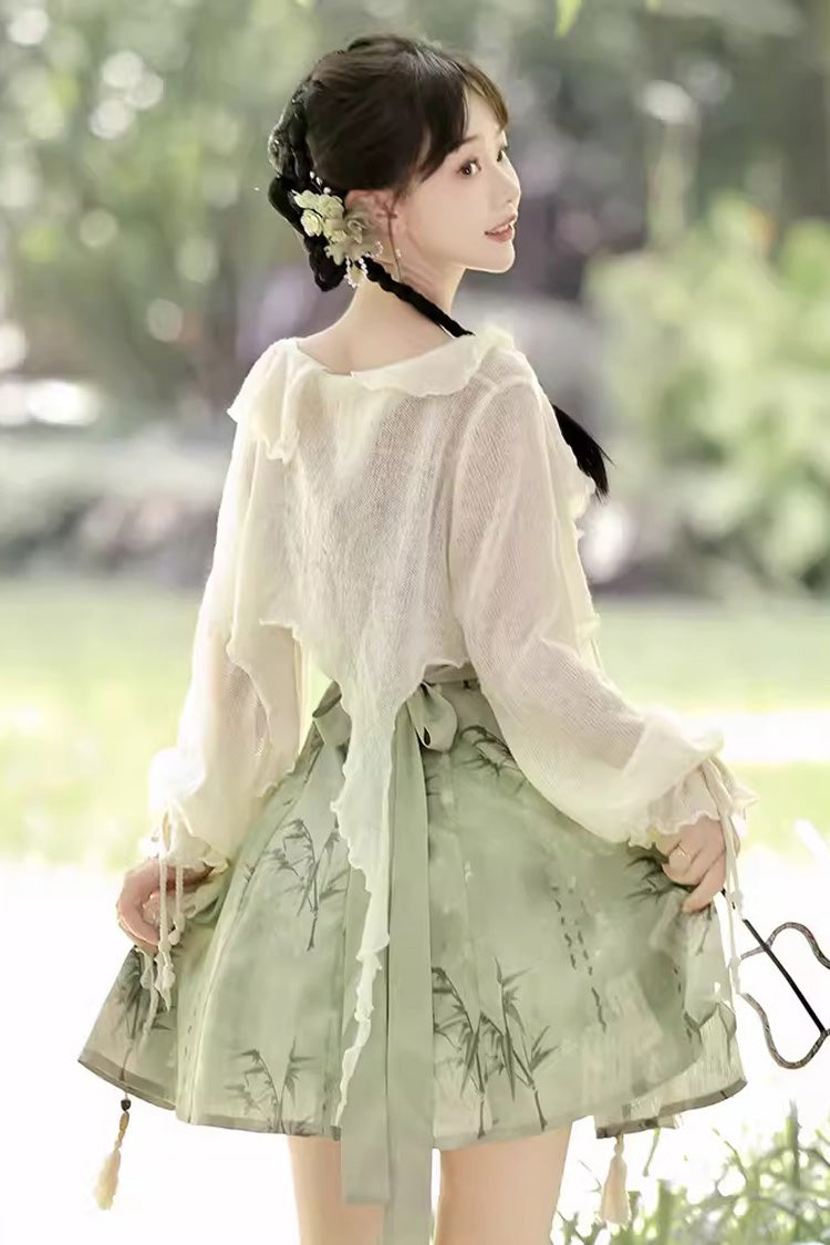 Green Bamboo Print Lace-Up Sweet Chinese Style Lolita Jsk Dress