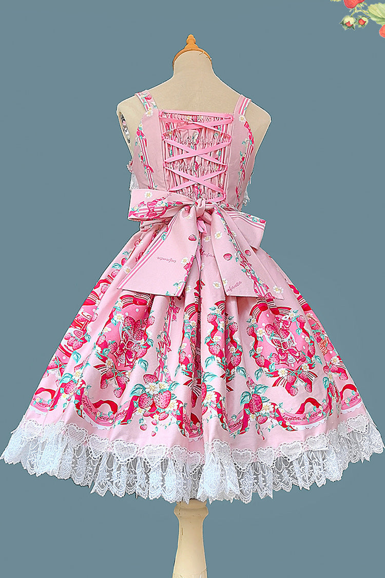 Strawberry Chef Sleeveless Print Bowknot Lace Sweet Lolita Jsk Dress 4 Colors