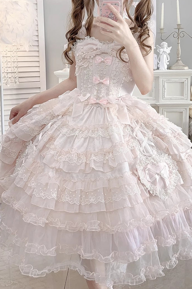 Pink Sweetheart Diary Multi-Layered Ruffle Hanayome Embroidery Bowknot Lace Sweet Lolita Jsk Dress