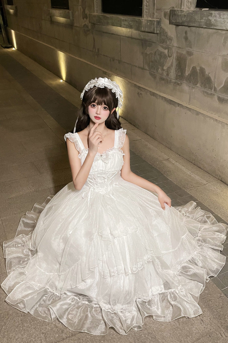 White Moonlight Sonata Ruffle Cardigan Bowknot Lace Sweet Vintage Lolita Jsk Dress