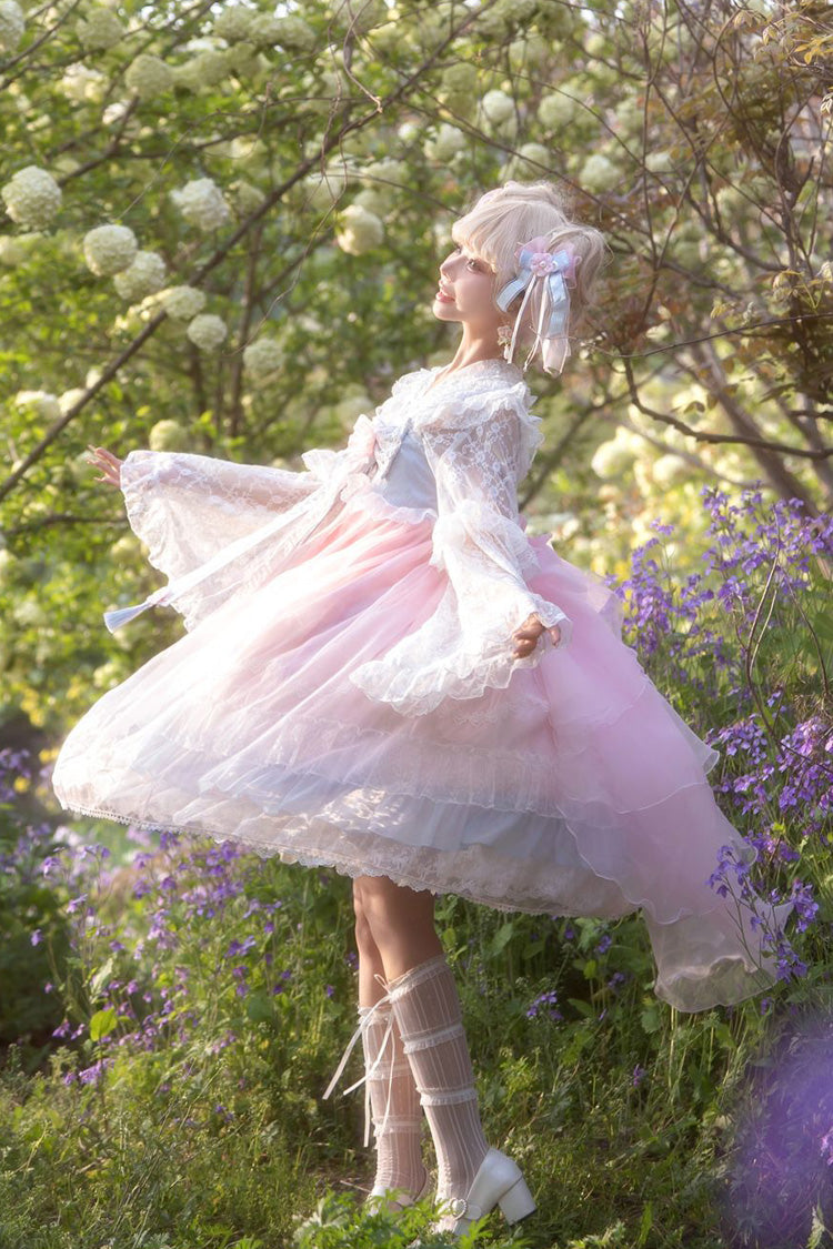 Peach Blossoms in Spring Fields Sleeveless Ruffle Bowknot Lace Sweet Chinese Style Lolita Jsk Dress 3 Colors