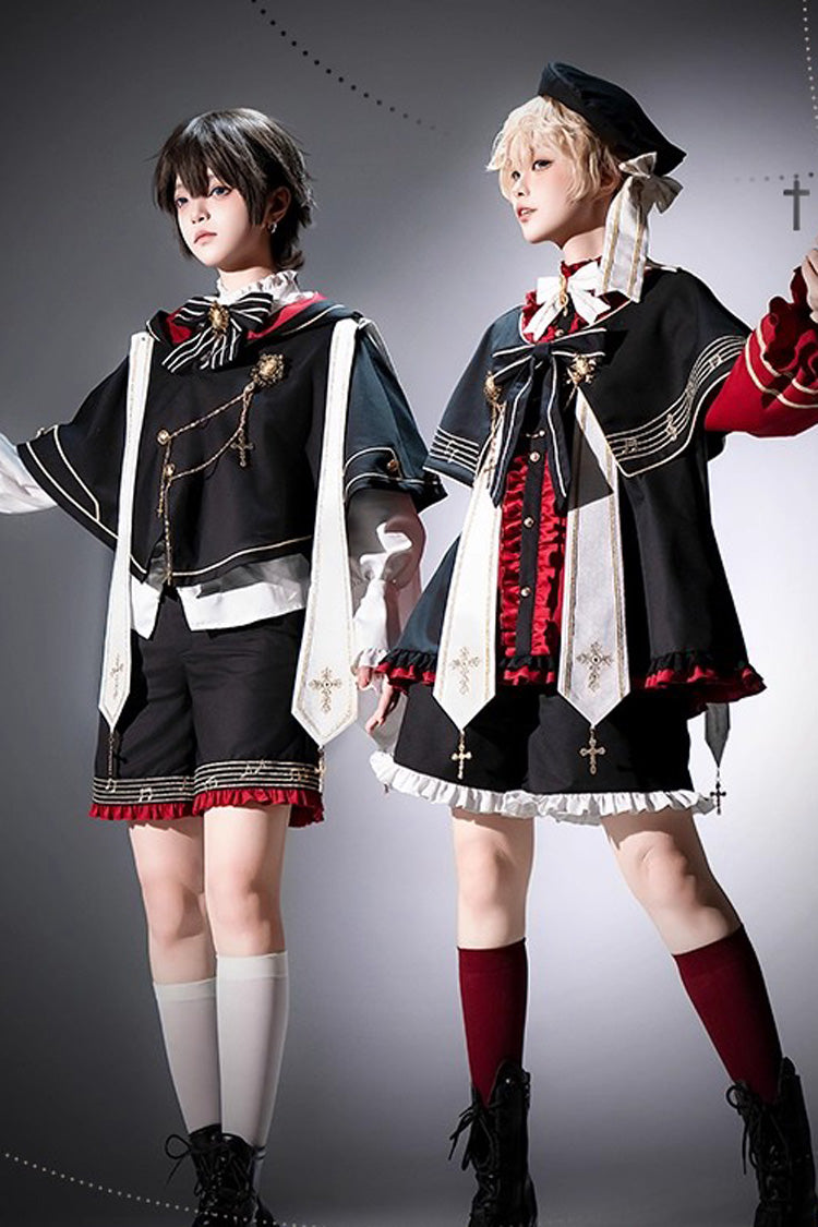 Black/Red The Choir of The Church Ouji Fashion Gothic Prince Lolita Set (Younger Brother Version)