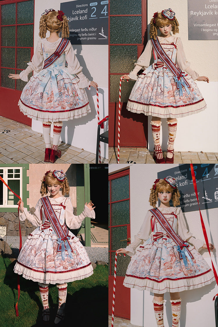 Multi-Color Nutcracker Sleeveless Print Ruffle Bowknot Sweet College Style Lolita Jsk Dress