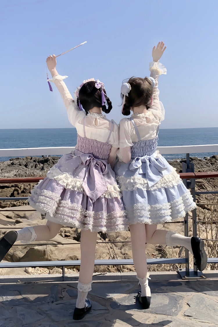 Good Night, Peach Sleeveless Multi-Layered Ruffled Bow Lace Sweet Chinese Style Lolita Jsk Dress 3 Colors