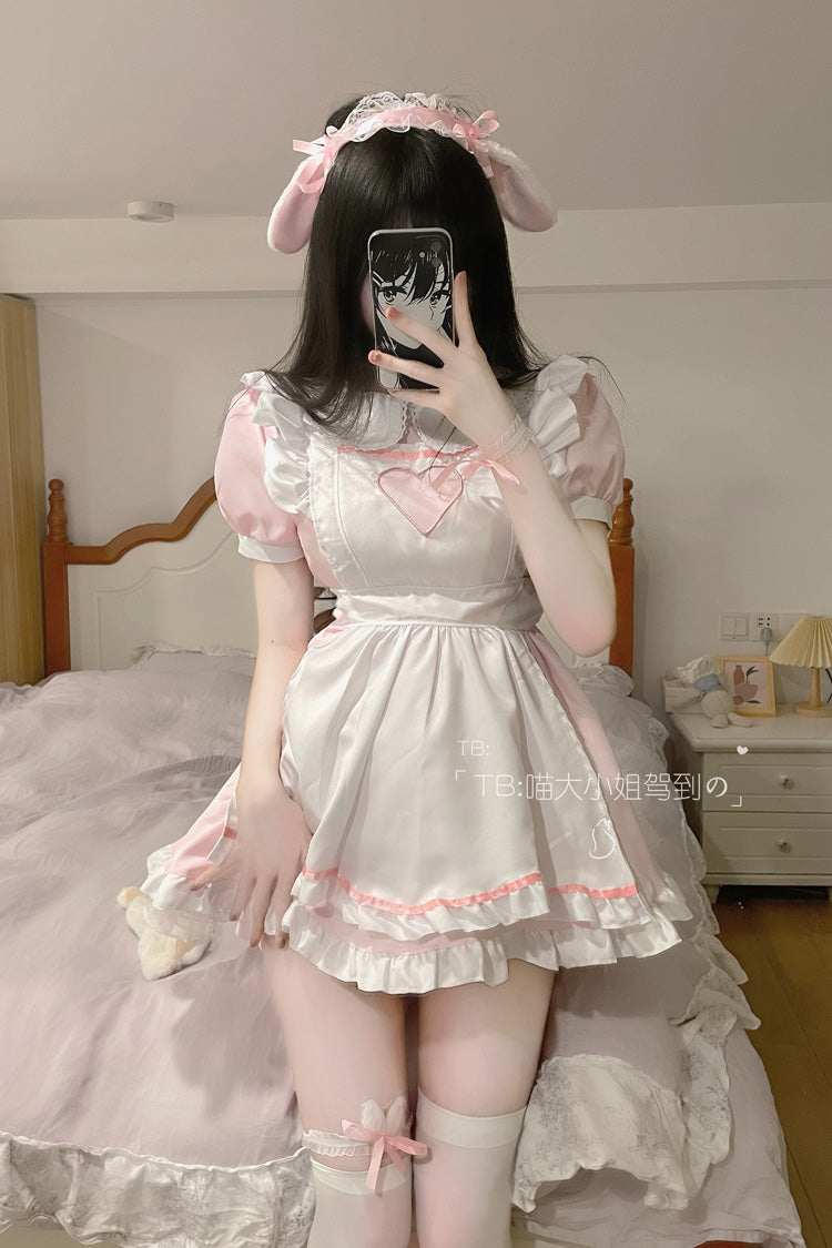 Sweetheart Rabbit Maid Short Sleeves Ruffle Hollow Plus Size Sweet Lolita Dress 2 Colors