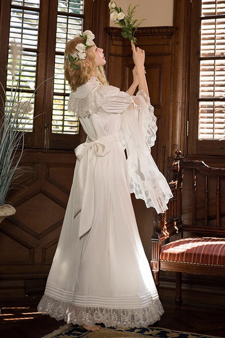 White Long Trumpet Sleeves Ruffle Lace Sweet Elegant Princess Lolita Dress