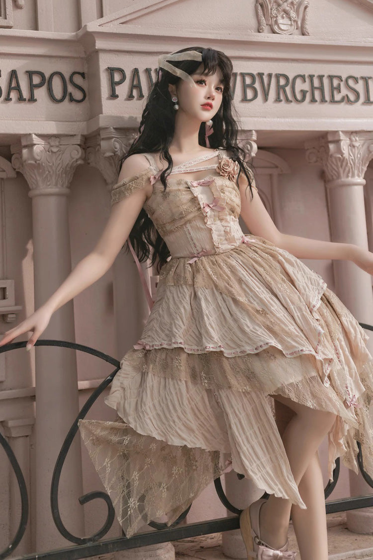 Yellow Sleeveless High Waisted Print Irregular Sweet Lolita Jsk Dress