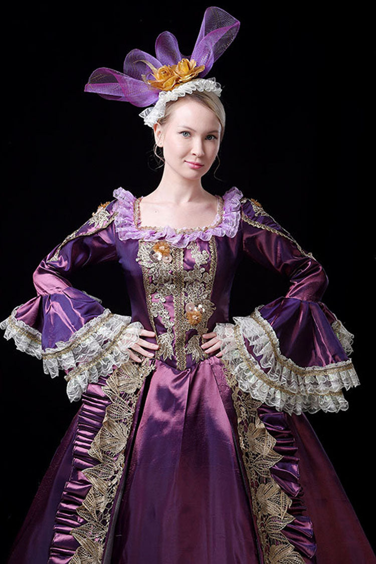 Multi-Layer Long Sleeves Trumpet Sleeves High Waisted Hollow Embroidery Print Victorian Lolita Prom Dress