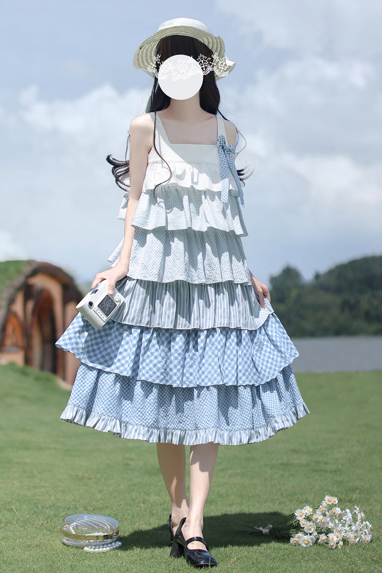Blue Go To The Beach Multi-Layered Print Ruffle Holiday Sweet Lolita Jsk Dress