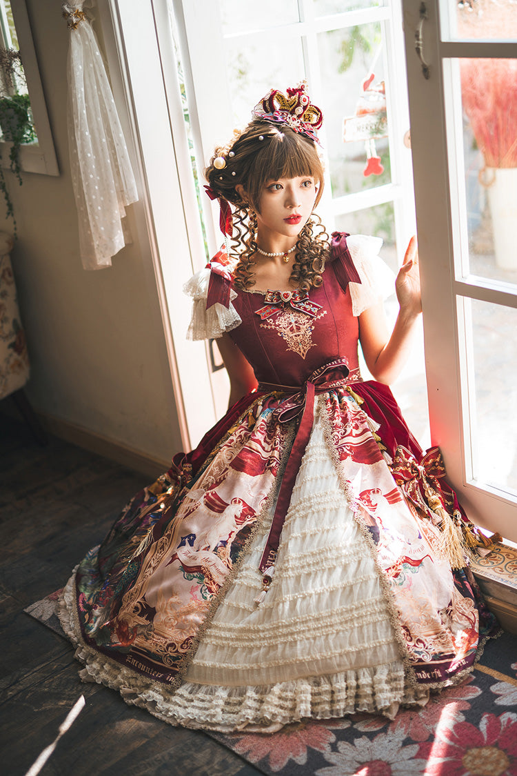 Red Kaleidoscope of Dreams Flying Sleeves Print Embroidery Cardigan Bowknot Classic Vintage Gorgeous Lolita Dress