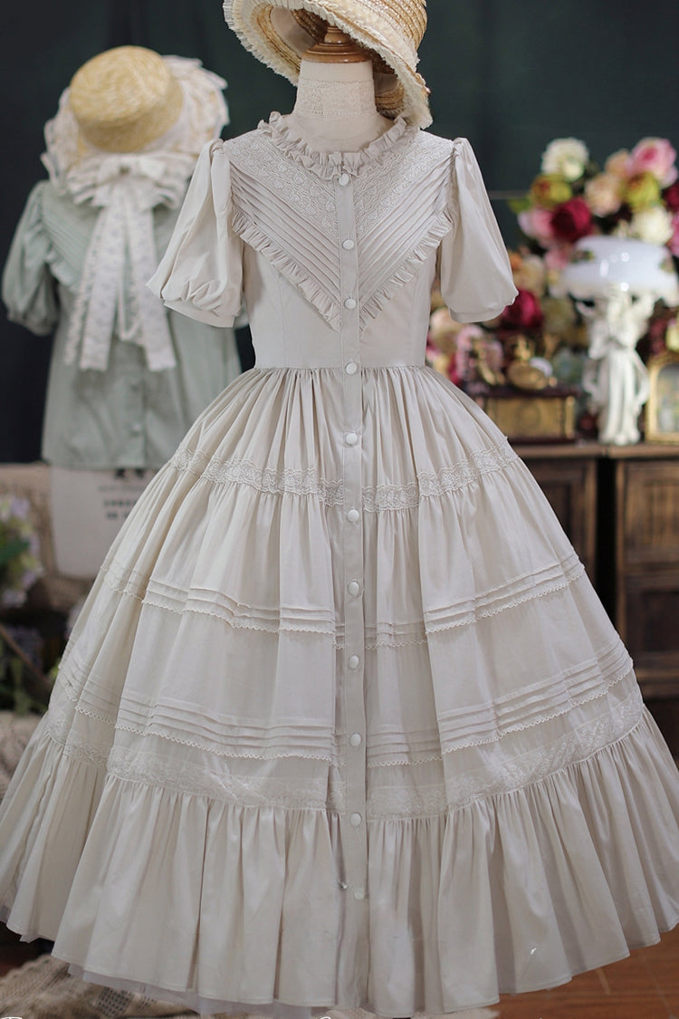Elegant Cardigan Round Neck Short Sleeves Ruffle One Piece Sweet Lolita Dress 8 Colors