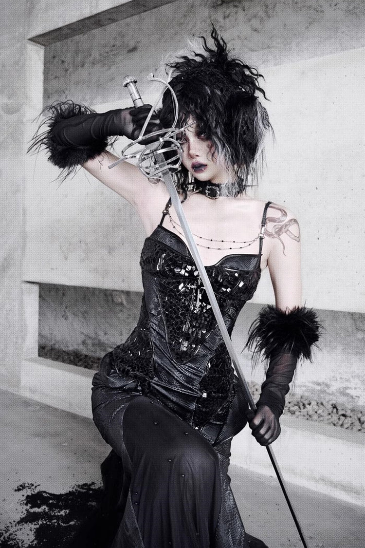 Black Snake Eye Shadow Sleeveless Print Stitching Slim Gothic Lolita Jsk Dress