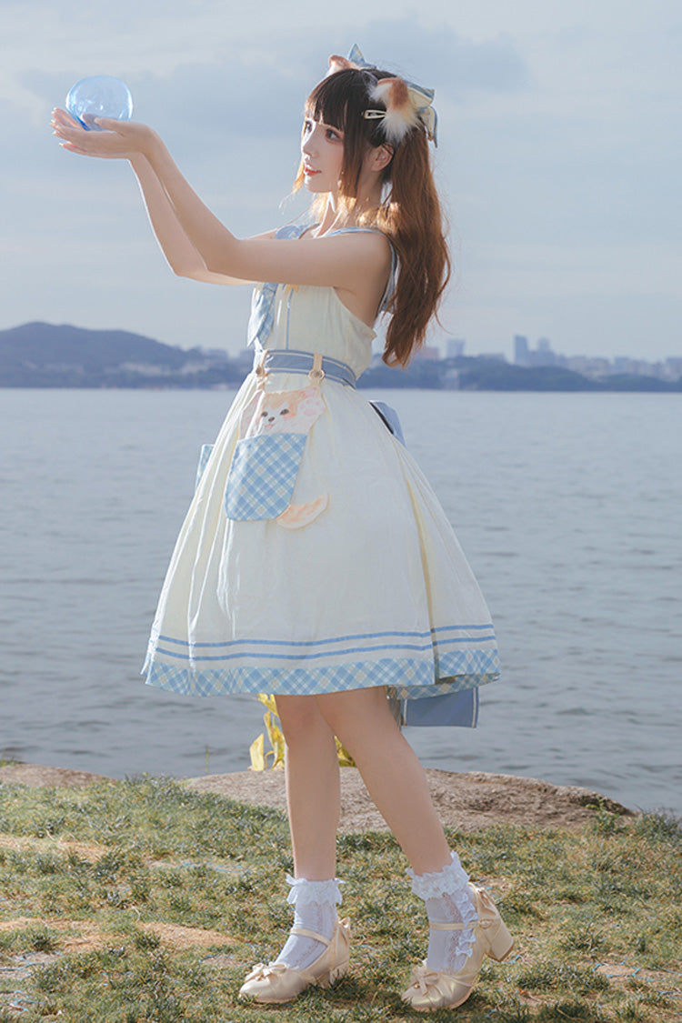 White/Blue Navy Style Cute Animals Print Sweet Princess Lolita Jsk Dress