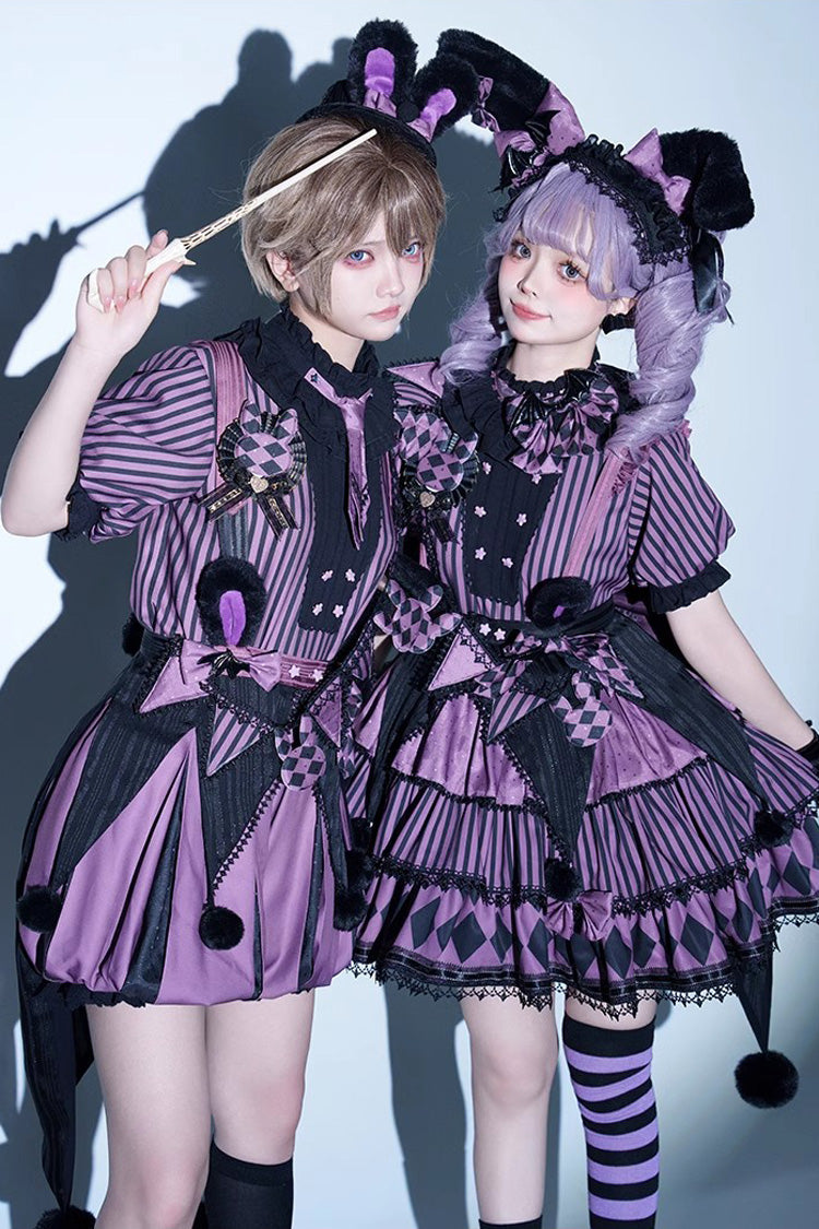 Purple Fantasy Circus Triple-Layered Print Ruffle Sweet Princess Lolita Dress