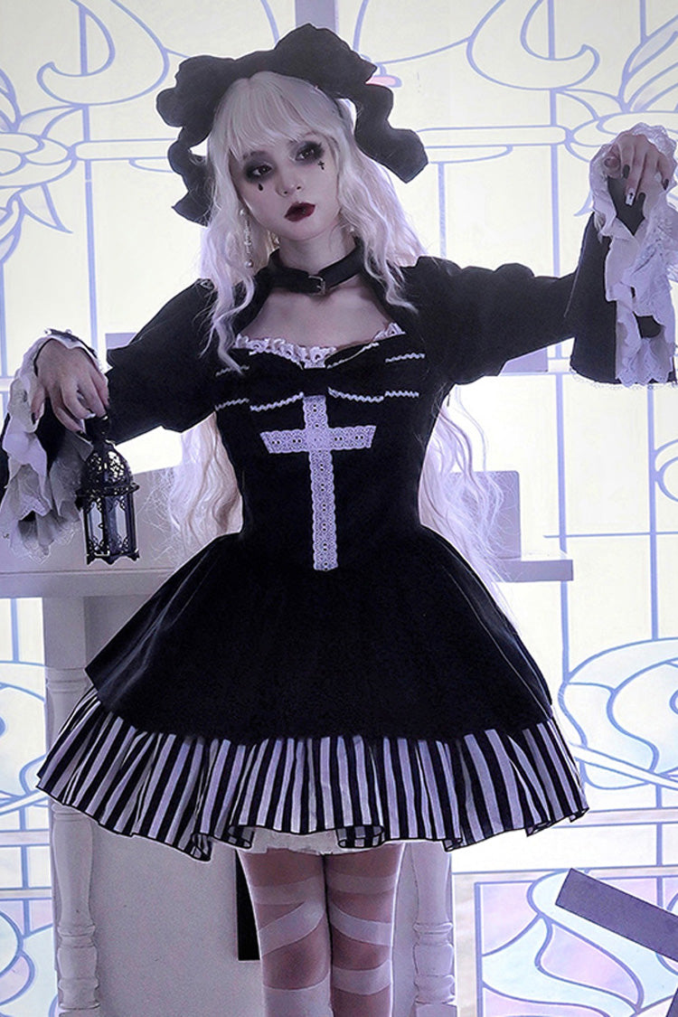 Original Dark Velvet Gothic Lolita OP Dress With Two-Piece Design For Halloween