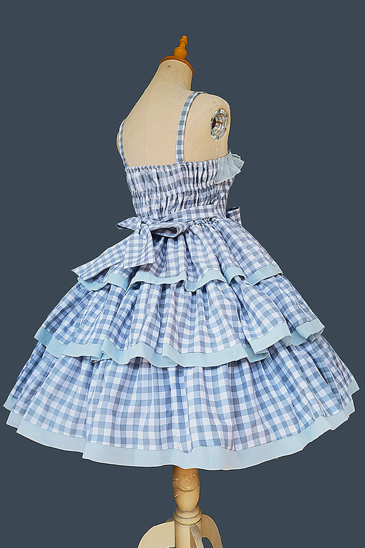 Blue Cloth Cat Triple-Layered Plaid Print Ruffle Bowknot Sweet Lolita Dress 2 Colors