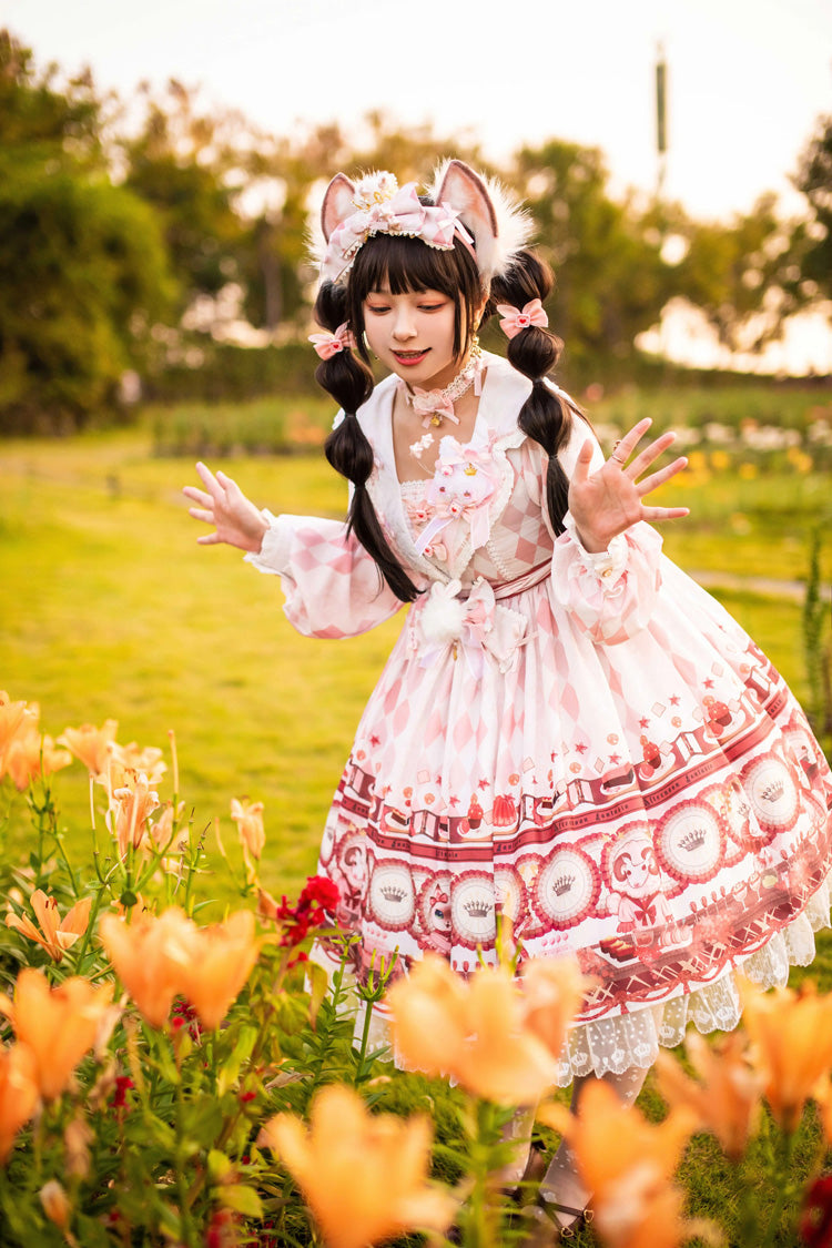 White Afternoon Fantasia Print Ruffle Bowknot Sweet Lolita Jsk Dress