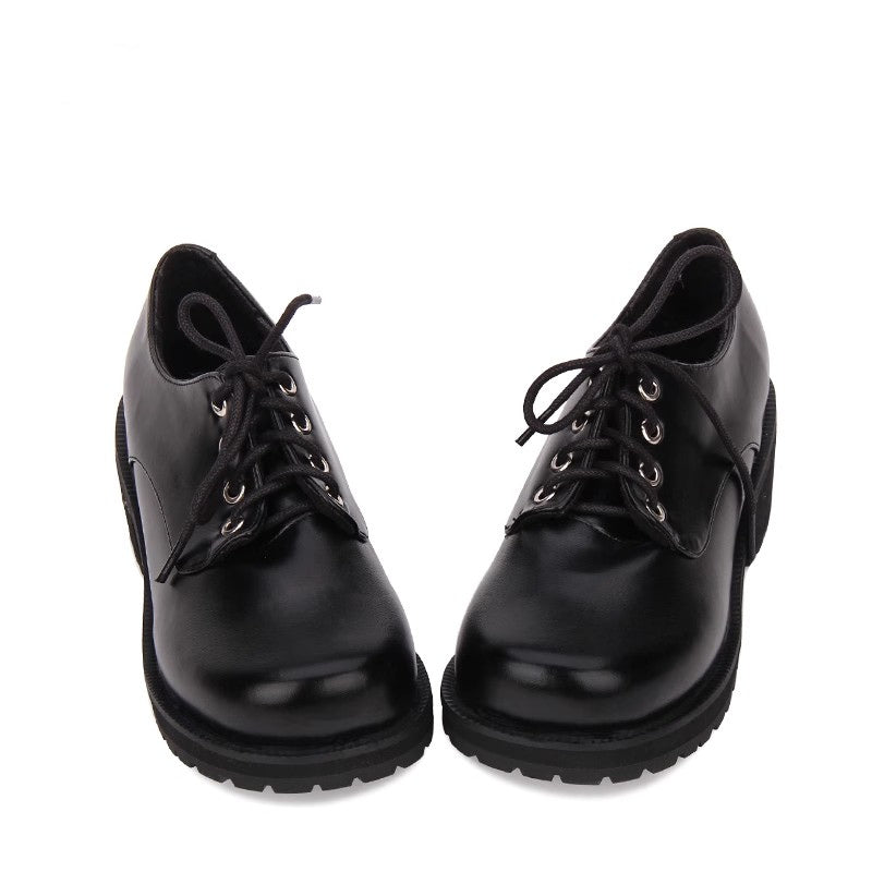 Black Synthetic Leather Round Toe Military Style Platform Punk Lolita Shoes