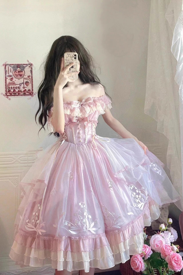 Pink Love Is Coming Multi-layer Ruffle Embroidery Bowknot Sweet Princess Lolita Jsk Dress