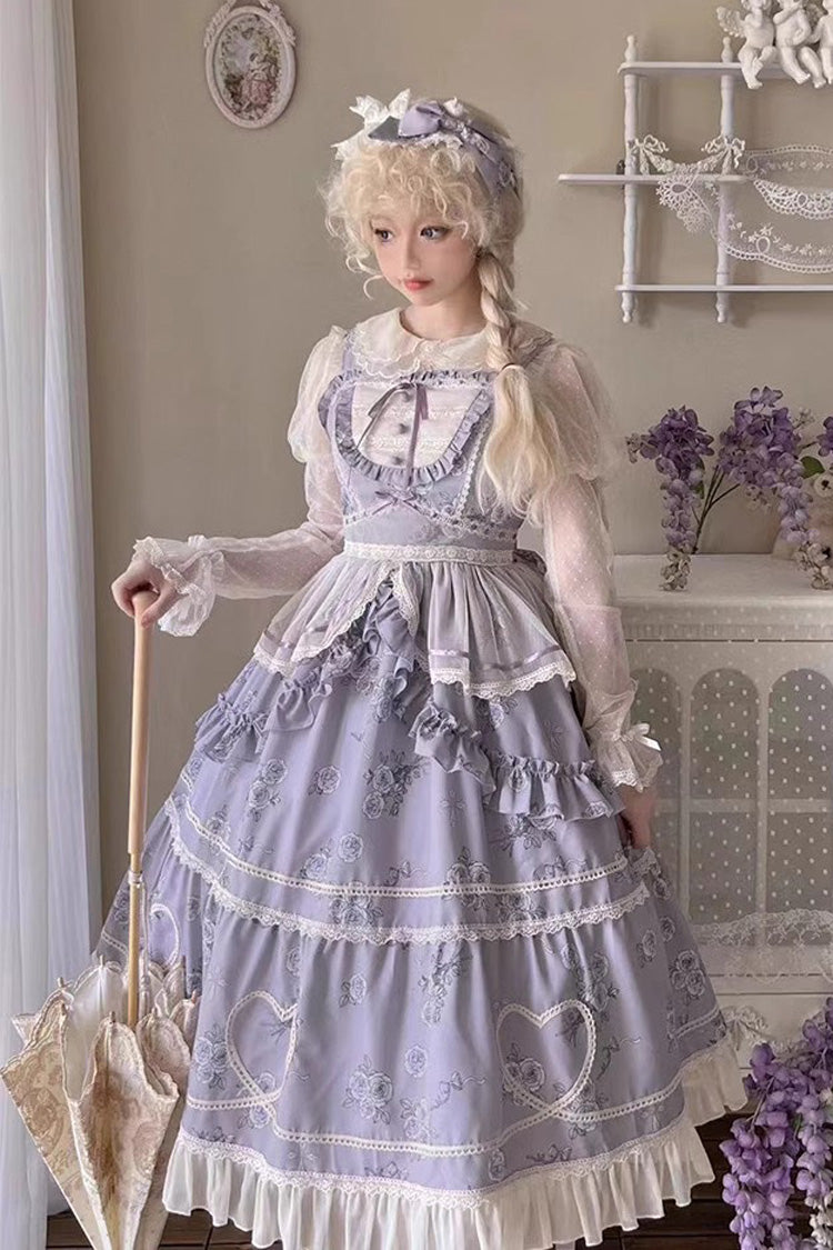 Psalm Rose Doll Collar Print Ruffle Sweet Lolita Jsk Dress 2 Colors