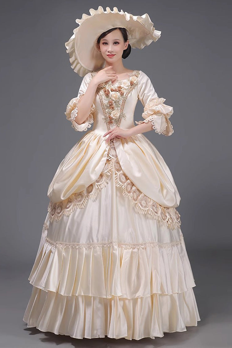 Champagne 3D Flower Decoration Multi-layer Ruffle Embroidery Cardigan Sweet Vintage Princess Victorian Dress