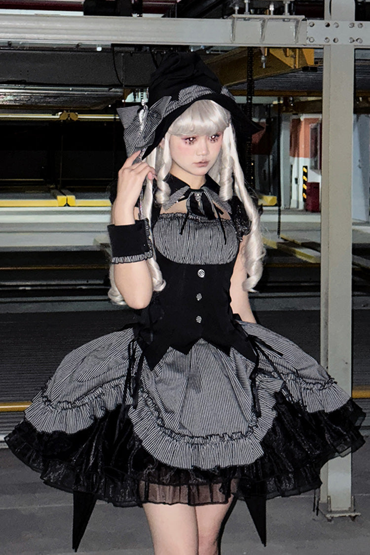 Grey Potions Sleeveless Triple-Layered Ruffle Bowknot Lace Gothic Lolita Dress 2 Colors