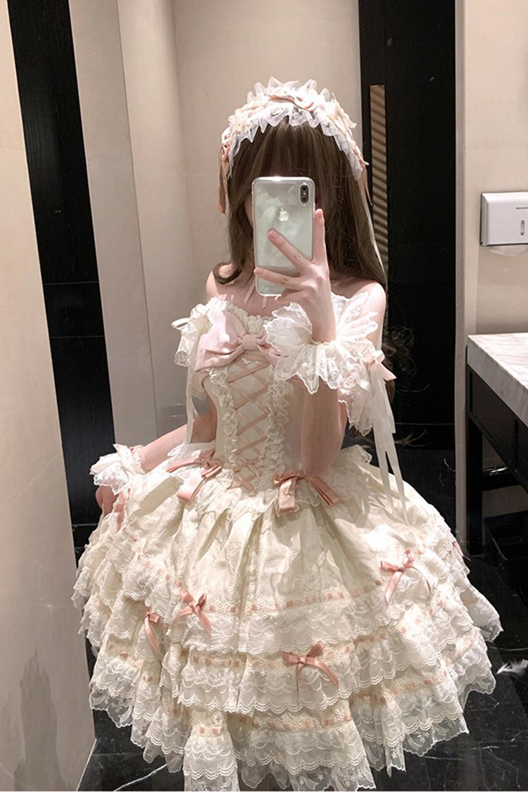 Apricot Flora Isle Butterfly Sleeveless Ruffle Bowknot Lace Lace-Up Sweet Elegant Lolita Jsk Dress
