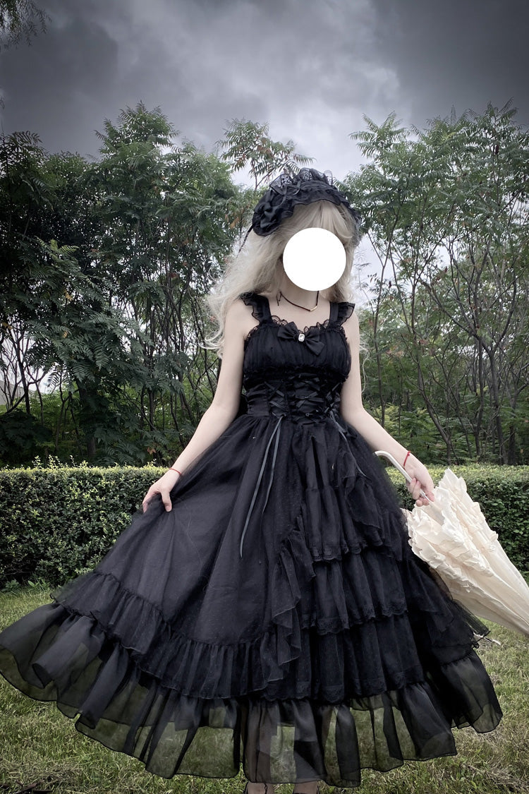 Black Moonlight Sonata Ruffle Cardigan Bowknot Lace Gothic Vintage Lolita Jsk Dress