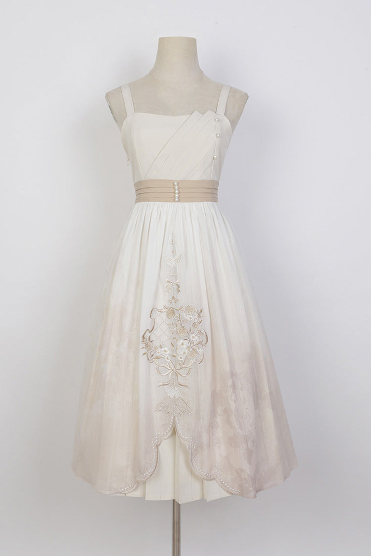 White Chinese Style Bronzing Flower Embroidery Sweet Lolita Jsk Dress