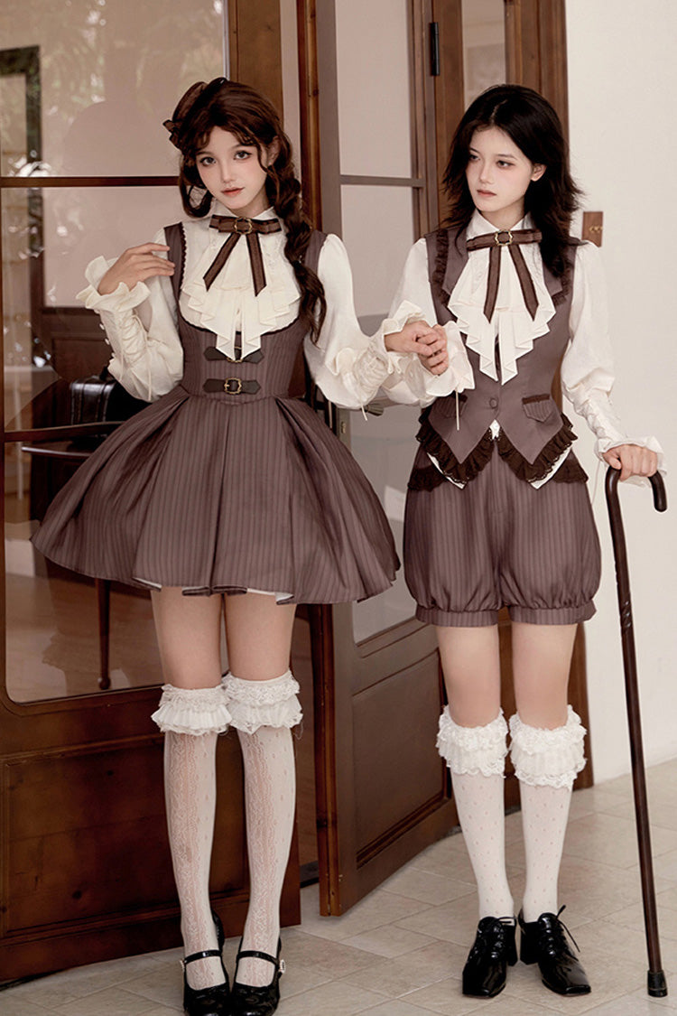 Brown Manchester City's Past Striped Print Ouji Fashion Prince Handsome Lolita Vest