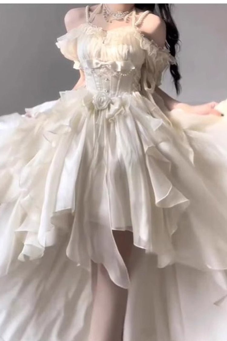 Ivory Bowknot Irregular Sweet Princess Lolita Jsk Dress
